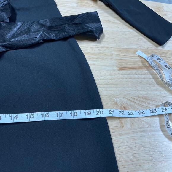 Eliza J NWT Long Sleeve Tuxedo Gown Black Size 10 Satin Lapel & Belt V-Neck - Picture 9 of 10